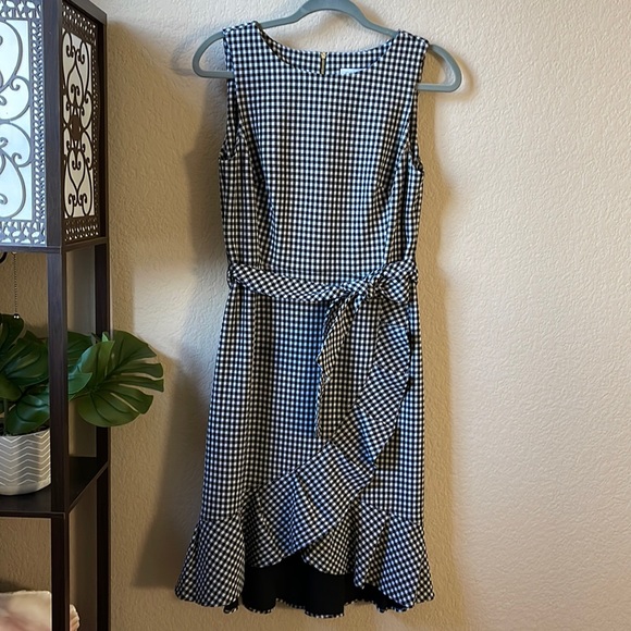Calvin Klein Ruffle Hem Belted Dress Sz 6 - Picture 1 of 4